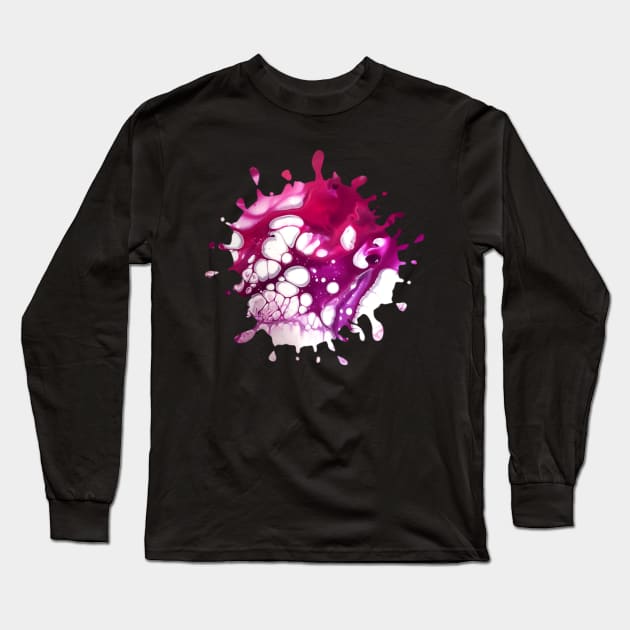 Pink/Maroon Acrylic Pour Painting Long Sleeve T-Shirt by Designs_by_KC